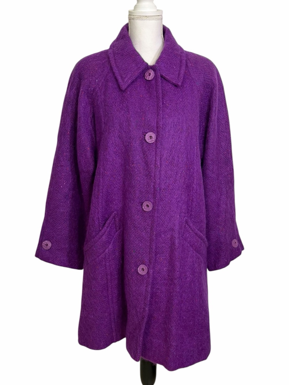 Vintage Donegal Design Tweed Fuchsia Purple-pink Wool Coat Size M/L Ireland